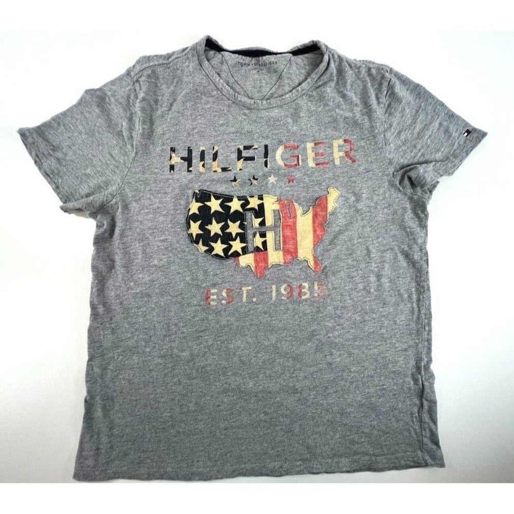 Rare Vintage Tommy Hilfiger USA Landscape Textured Sewing Design T-Shirt